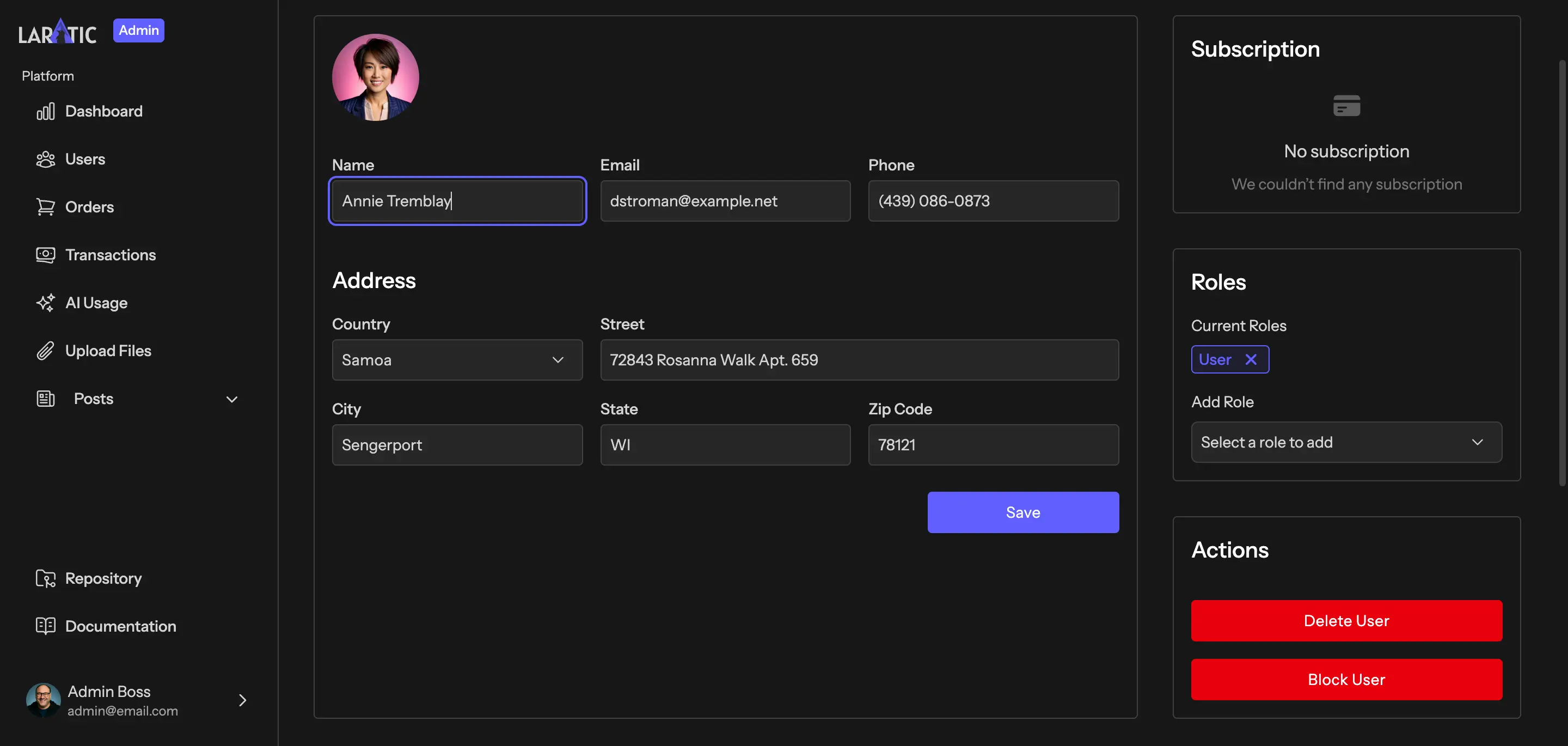 User Detail Page