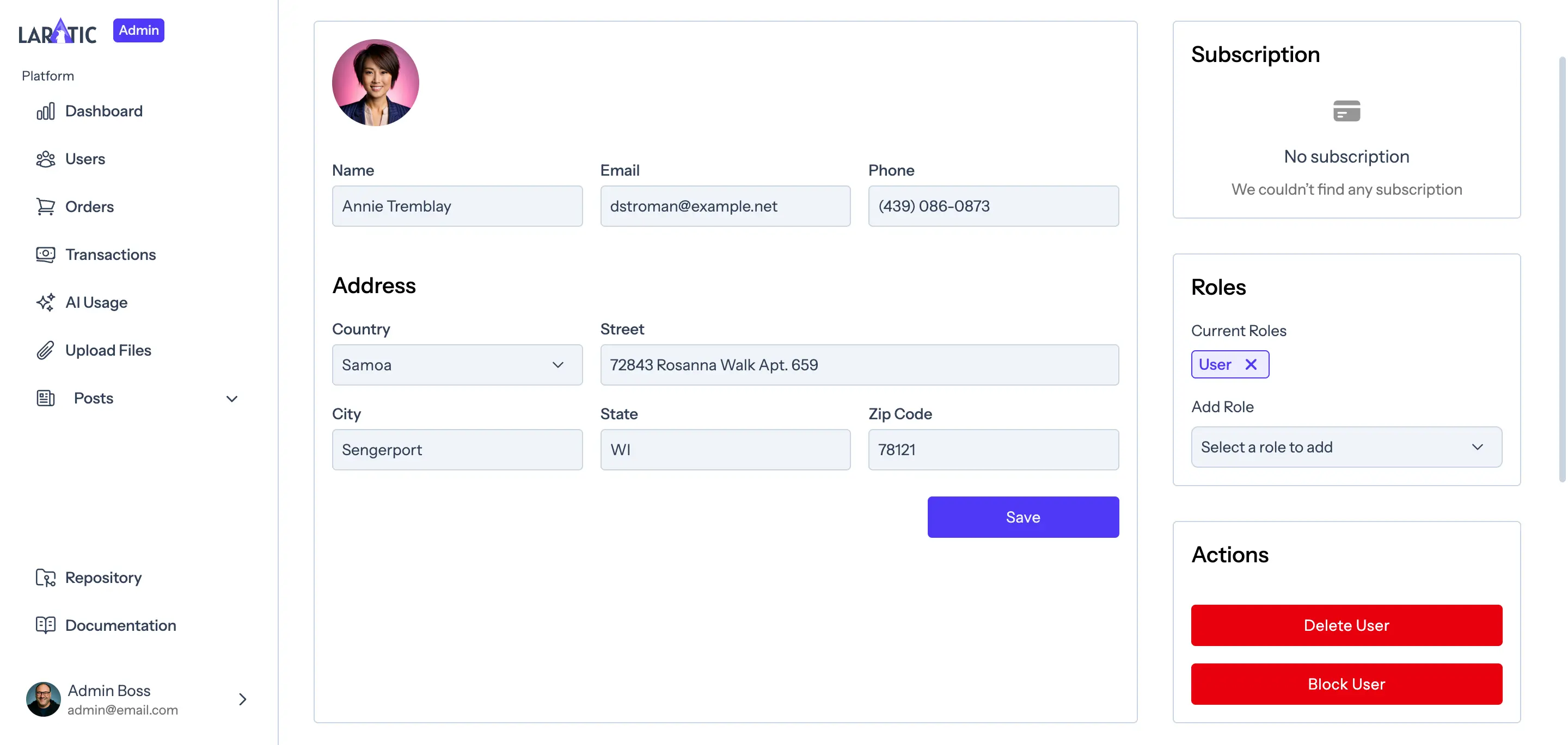 User Detail Page